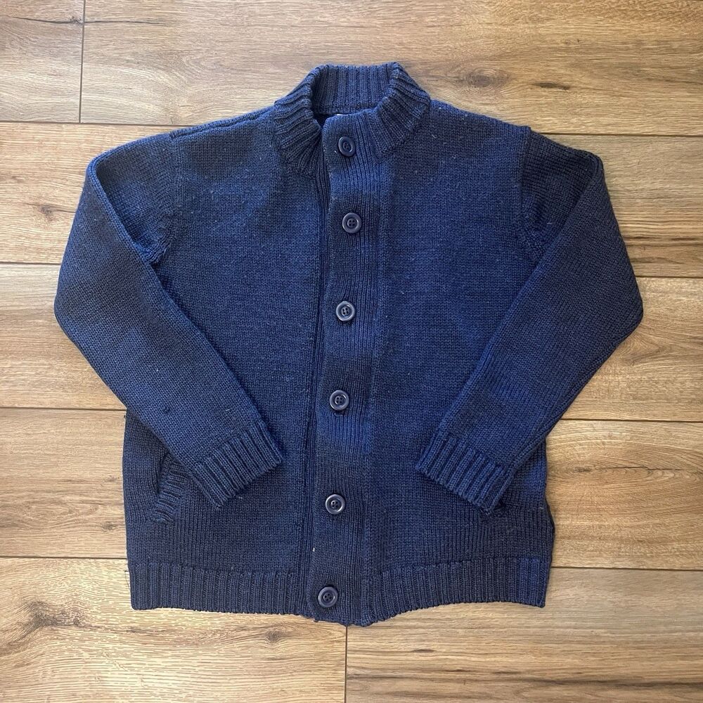 Woolovers British Wool Button Zip Up Ribbed Knit Cardigan Navy Blue Men's S